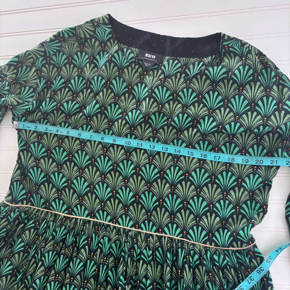 Anthropologie Green and Black Patterned Whimsy Holiday Midi Dress - Picture 10 of 11